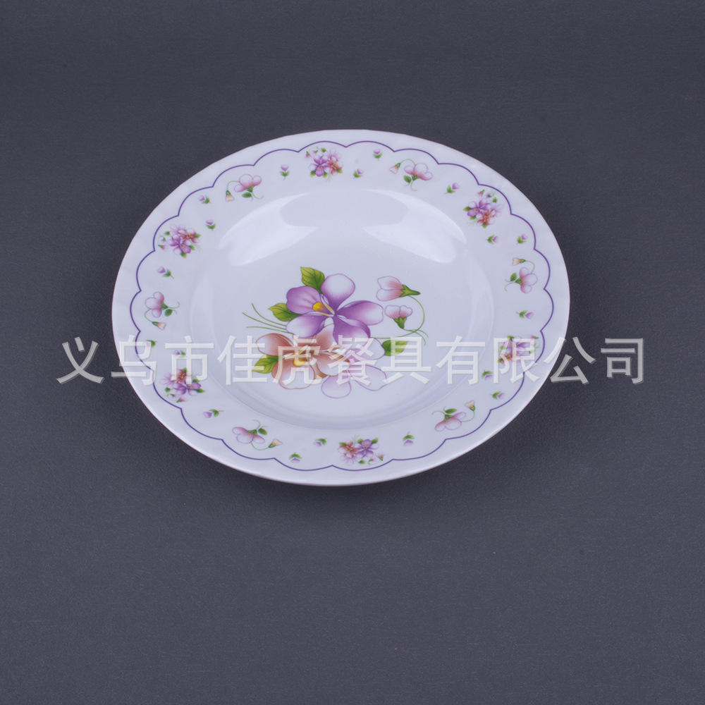 外贸密胺餐具仿瓷盘子 6寸 7寸8寸9寸10寸圆形贴花深盘碟货源厂家