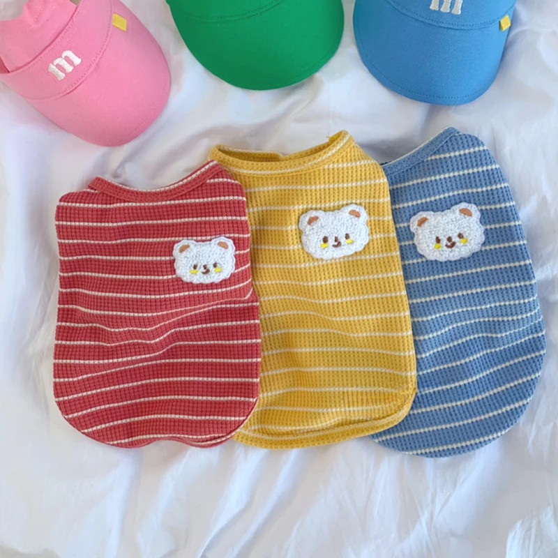 애완 동물 옷 봄과 여름 개 테디 슈너리 개 옷 용품 곰 줄무늬 조끼