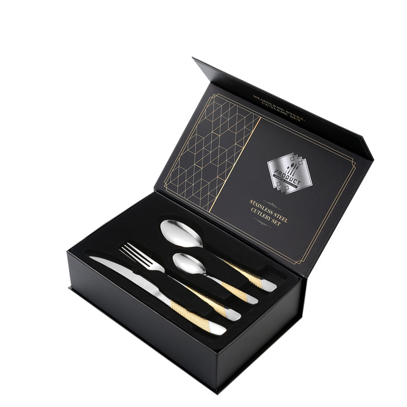 Juego de Cubiertos de Acero Inoxidable de 24 Piezas en Caja de Regalo, Diseño de Estrella y Diamante, Cuatro Piezas Principales, para Hotel, Restaurante, Comida Occidental, Cuchillo, Tenedor, Cuchara
