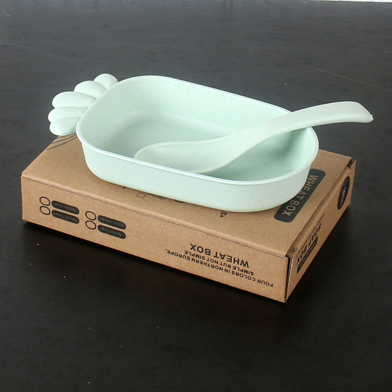 Plato Infantil con Cuchara de Paja de Trigo Resistente a Caídas para Niños y Estudiantes
