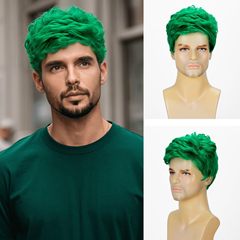 跨境男士新品假发 欧美男士绿色偏分短头套 万圣节假发cos wigs