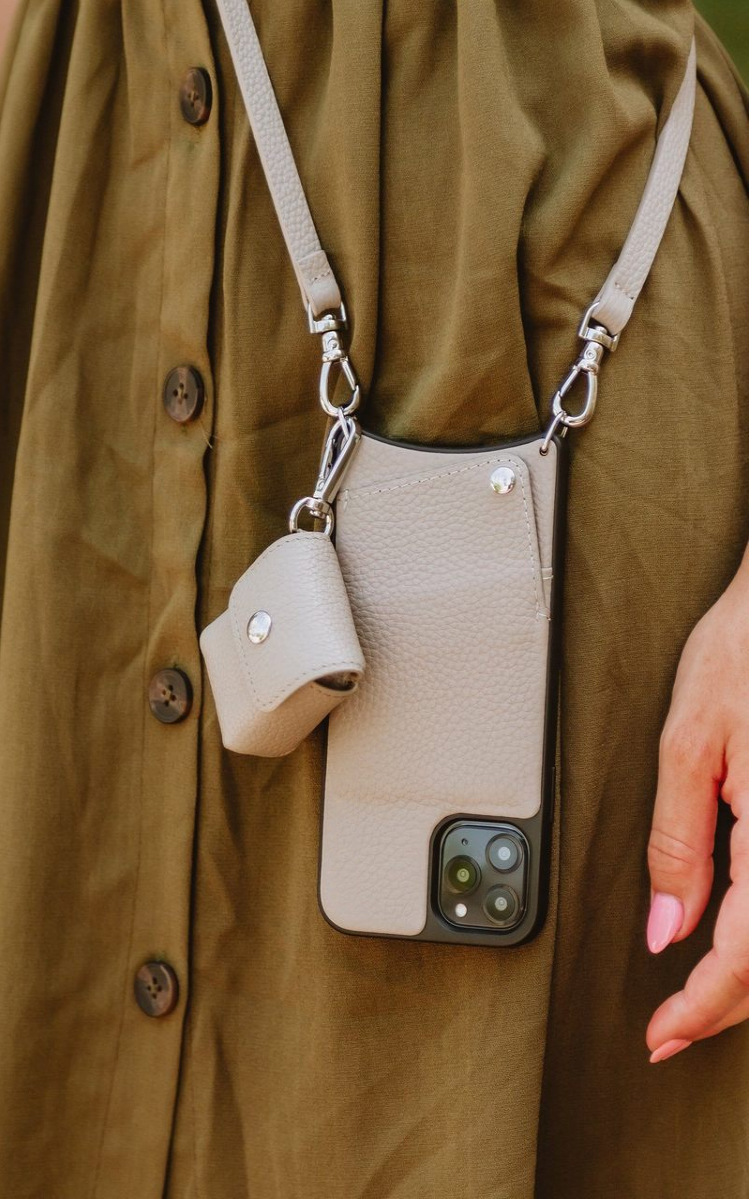 Neutral Beige-BANDOLIER Crossbody Lanyard Shoulder Strap Leather Card Phone Case iP