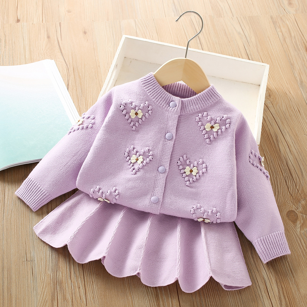 Mädchen Pullover Rock 2023 Herbst/Winter Neue frauen Mode Top Gestrickte kinder Prinzessin Zwei Stück Set_voghion.com
