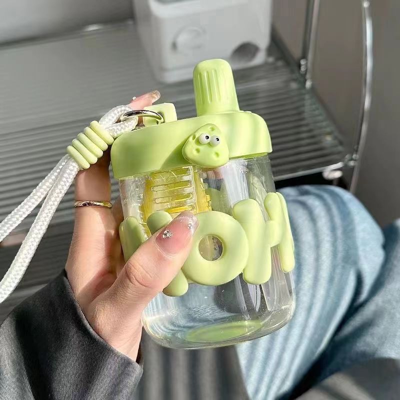 高硼硅韓版玻璃杯 可愛萌趣狗狗字母防燙杯套帶茶隔便攜喝水杯子