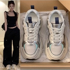 Women's Thick-Heeled Father's Shoes 2025 Spring and Autumn New Casual Sports Shoes Ultra-Hot Mesh Breathable Running Shoes