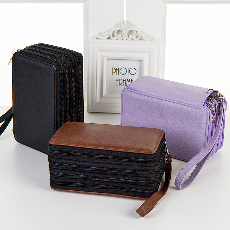 Bolsas de lápiz transfronterizas de cuatro capas de cremallera de capacidad súper grande pu72 cortina de color bolsas de papel de plomo para estudiantes caja de papelería set