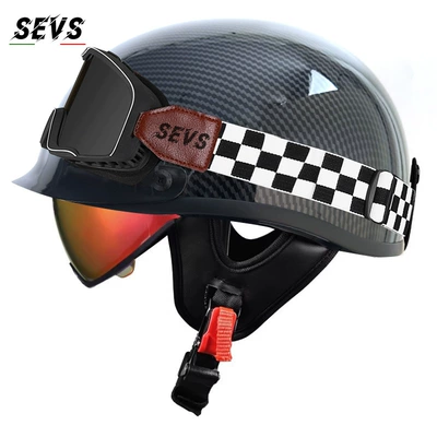Motosiklet kaskı (dəbilqə) — electric vehicle helmet, Japanese-style scoop - bright-carbon-aurora-red-mirror-mig-large-frame-goggles-m