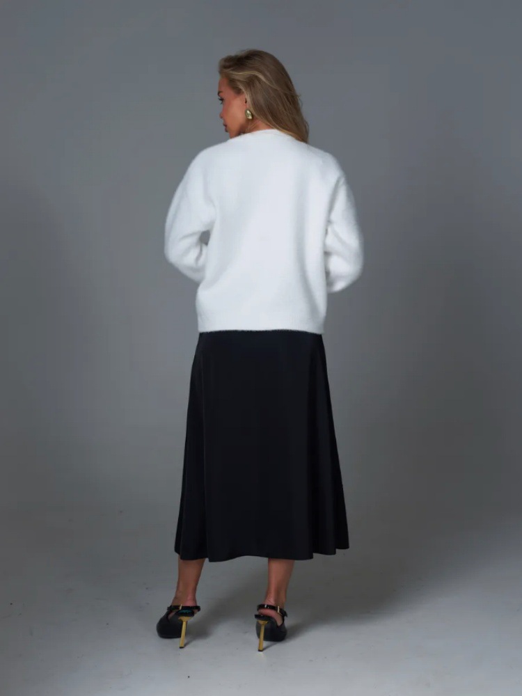 Cardigan aus Kunstnerzstrick – Weicher, übergroßer Strickmantel mit Knopfleiste (Einheitsgröße, Rundhalsausschnitt, lange Ärmel, dick und kuschelig, Weiß, perfekt zum Layern)_voghion.com