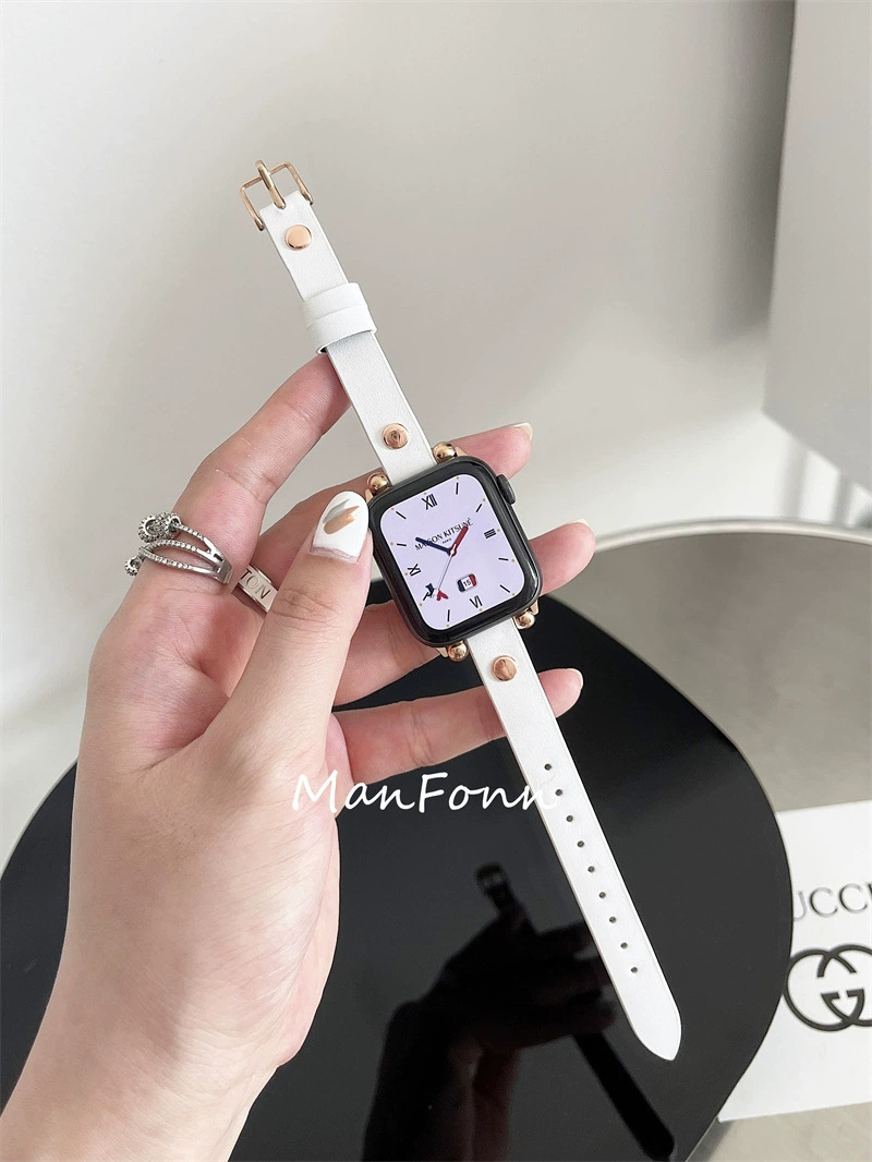 Применимое ремешок AppleWatch S8IWATCH6 поколения 75432 Xiaoman талия тонкая willow ноготь кожаный ремешок SE