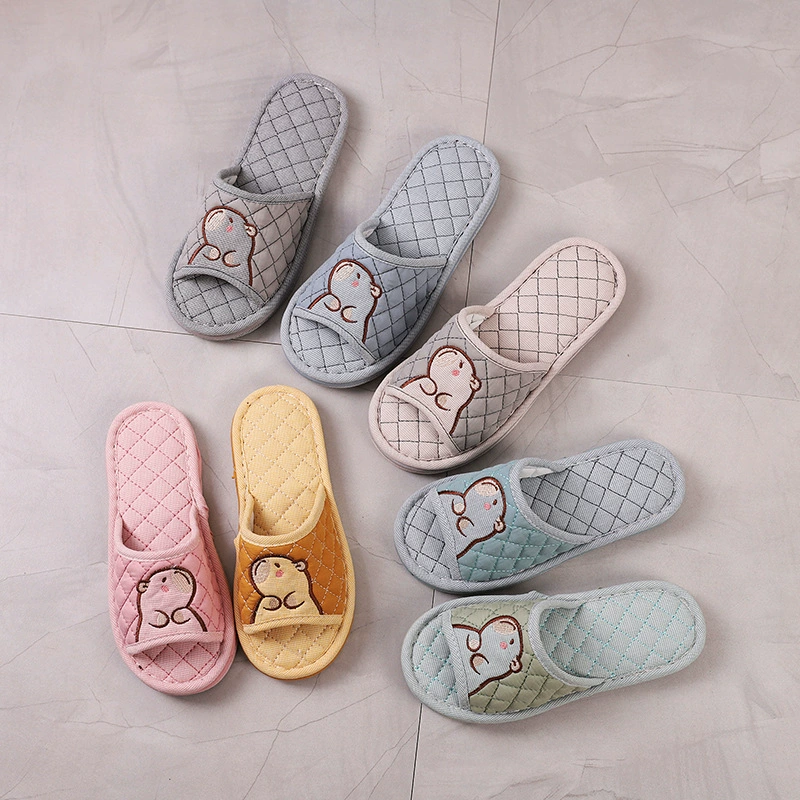 Мужские и женские домашние тапочки из хлопчатобумажной ткани с тремя слоями утолщенной подошвы, для улицы и дома, с деревянной подставкой.