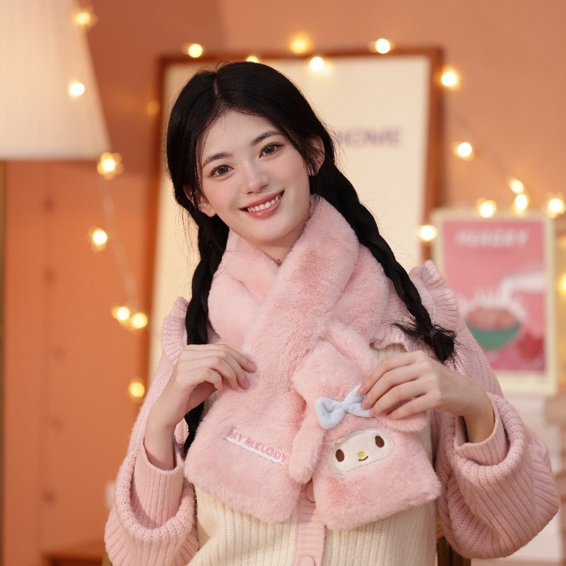 Official Sanrio scarf for girls, cute children's cartoon Lulumi and Mimmy winter riding outdoor warm scarf