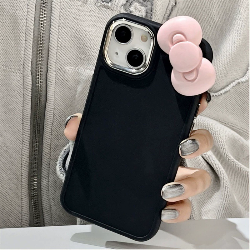Чехол для телефона (Apple) для iPhone 15 Pro Max — силиконовый матовый с бантом, защита камеры