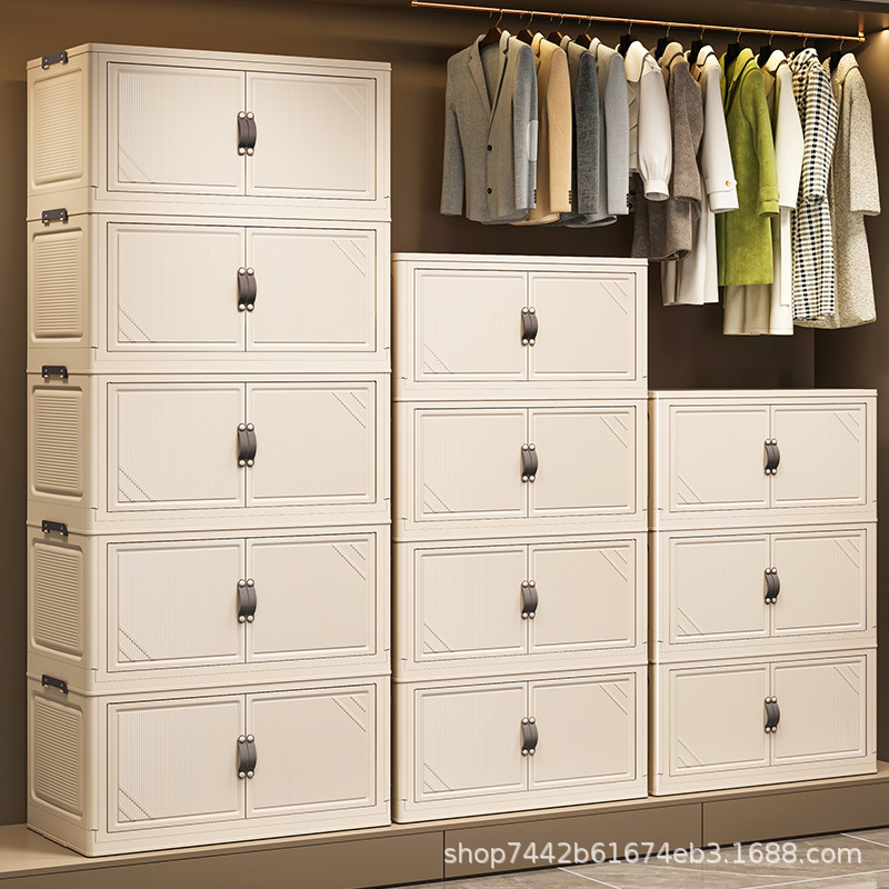 37-82 Gabinete de almacenamiento plegable ancho de gran capacidad puerta magnética armario de almacenamiento transparente para niños refrigerios ropa almacenamiento de juguetes