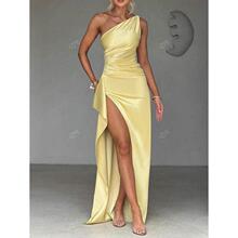 U 81218 One-shoulder satin slit dress б�羄���_��ȹ�W���¿�