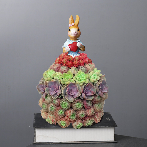 Cross-border succulent potted iron rabbit flower basket succulent combination Nordic simple succulent rectangular platter flower pot