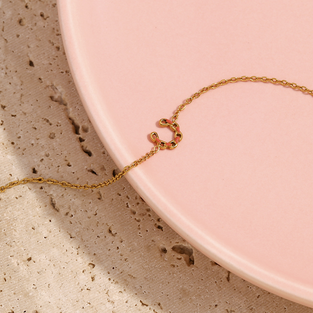 Orange Dripping Oil Stainless Steel Horseshoe Bracelet