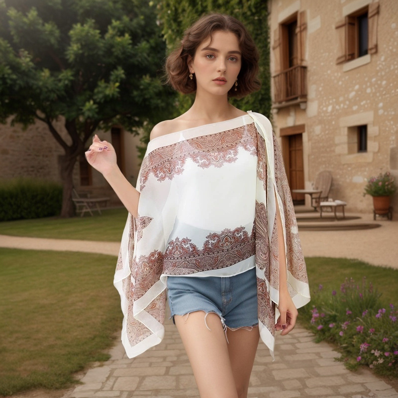 New Summer Seaside Beach Shawl, Chiffon Paisley Long Scarf, Fashionable Light Luxury, Suitable For Cycling And Driving,_voghion.com