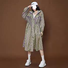 2025夏季防晒衣连帽女韩版宽松洋气长款高个子过膝花色防晒服上衣