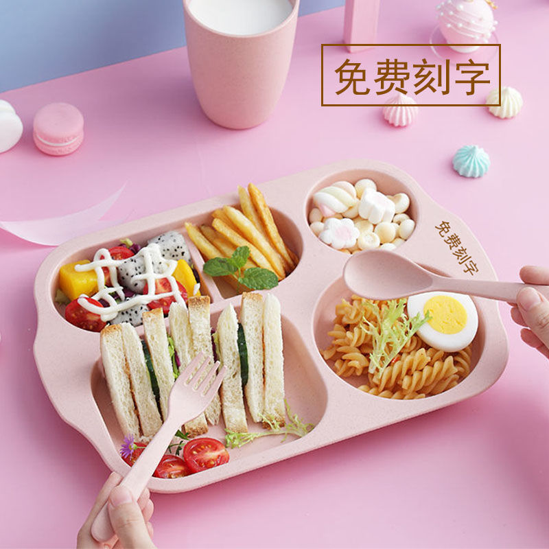 밀 밀짚 식기 일본식 창조적 인 어린이 디너 플레이트 세트 아기 안티 가을 가정 만화 스플릿 플레이트 패스트 푸드 플레이트