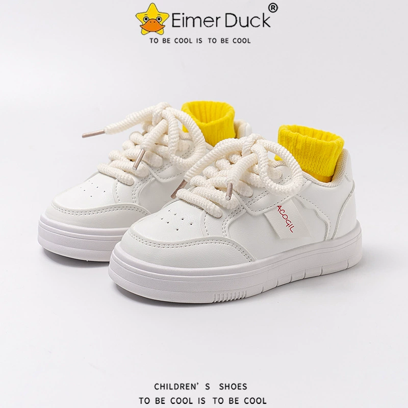 Детские белые туфли 2024 года с мягким низом на шнуровке, универсальная повседневная обувь, нескользящая толстая подошва, износостойкая дышащая обувь для девочек