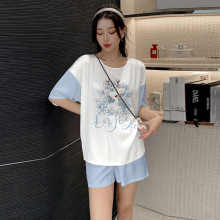 耀婷新款睡衣女夏季冰丝卡通甜美学生薄款女套装丝绸家居服3352