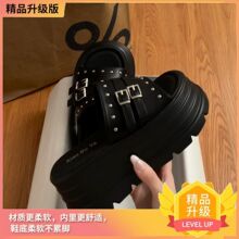 2026新款夏季厚底高跟松糕底凉拖鞋女外穿增高显瘦懒人铆钉一字拖