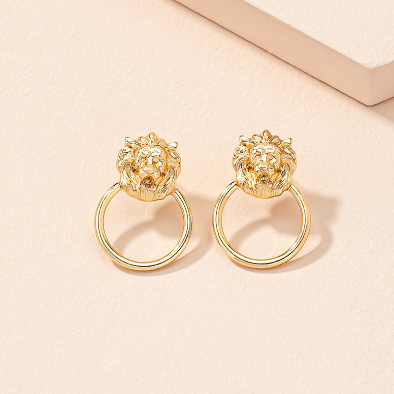 European and American retro earrings lion circle earrings wholesale