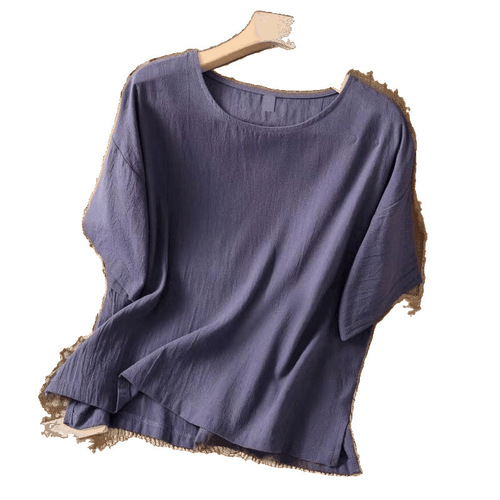 Laid-back Ramie Short Sleeve T-shirt for Women - Summer 2025, Mother's Day Edition - Loose-fitting, Cotton-Linen Blouse