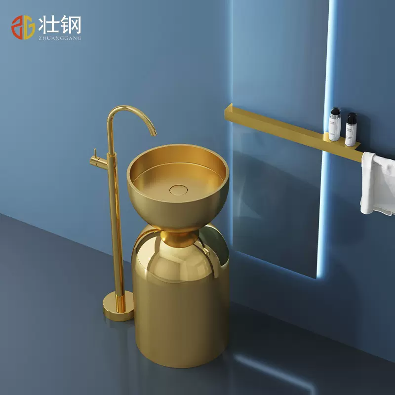 壮钢艺术304不锈钢立柱盆酒吧民宿一体落地式洗手盆别墅酒店面盆