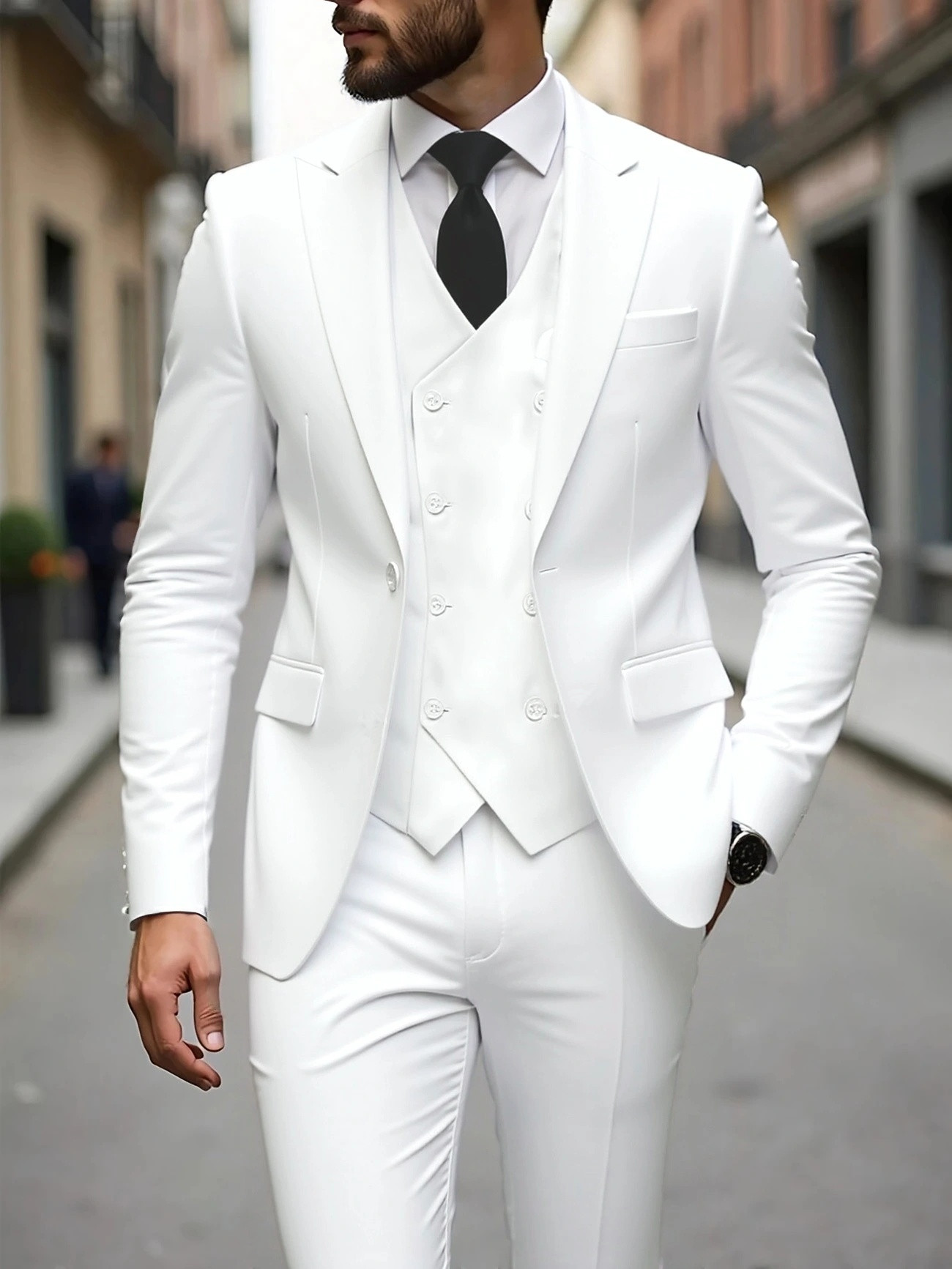 Costume trois pièces à double boutonnage pour homme, coupe slim, grande taille, pour garçons d'honneur et mariés, tenue de mariage_voghion.com