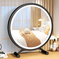 Bedroom auxiliary light desktop mirror dormitory beauty round mirror wholesale home use table makeup mirror with light three color adjustable light mirror