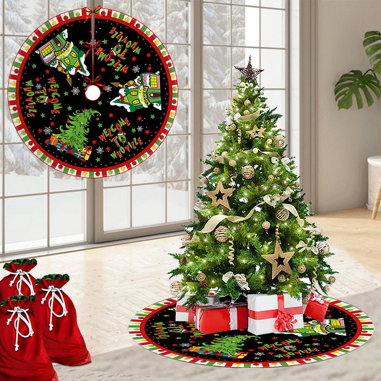 Cross-Border Christmas Tree Skirt, Christmas Tree Base Decoration Skirt, Short Plush Hotel and Mall Tree Base Decoration