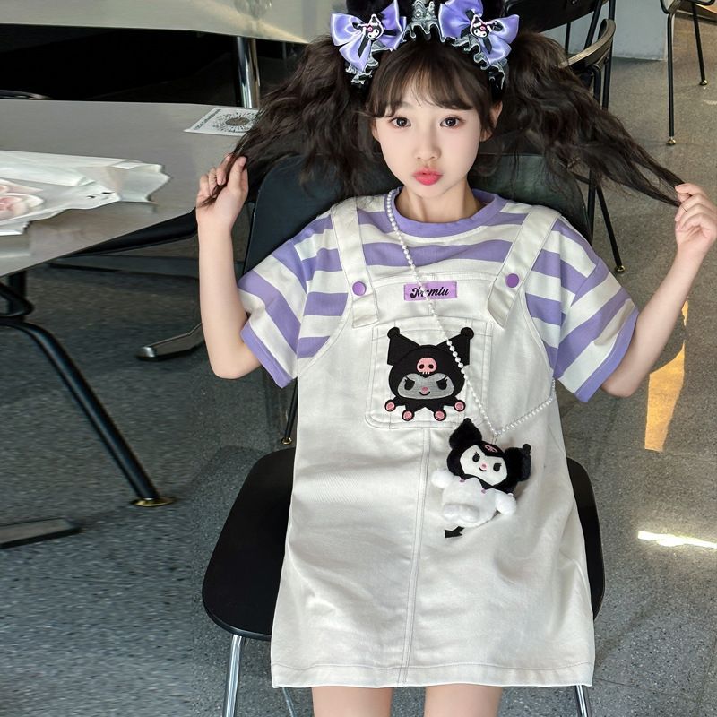 . Girls' dress Summer Dress 2025 New Style Children's Fake Two-piece Strand Dress Princess Cartoon Dress Trendy.