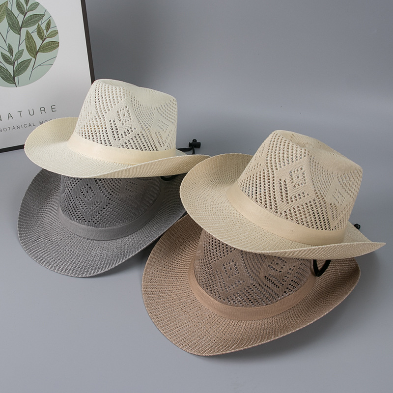 Spring and Summer Men's Big-brimmed Mesh Hat Sunshade Sunscreen Wide-brimmed Breathable Mesh Cool Hat Casual Horse Riding Denim Ceremony Hat