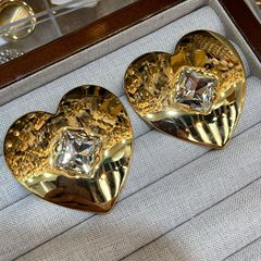 欧美风AR复古简约轻奢方块镜面爱心耳环个性高级感时尚耳钉女