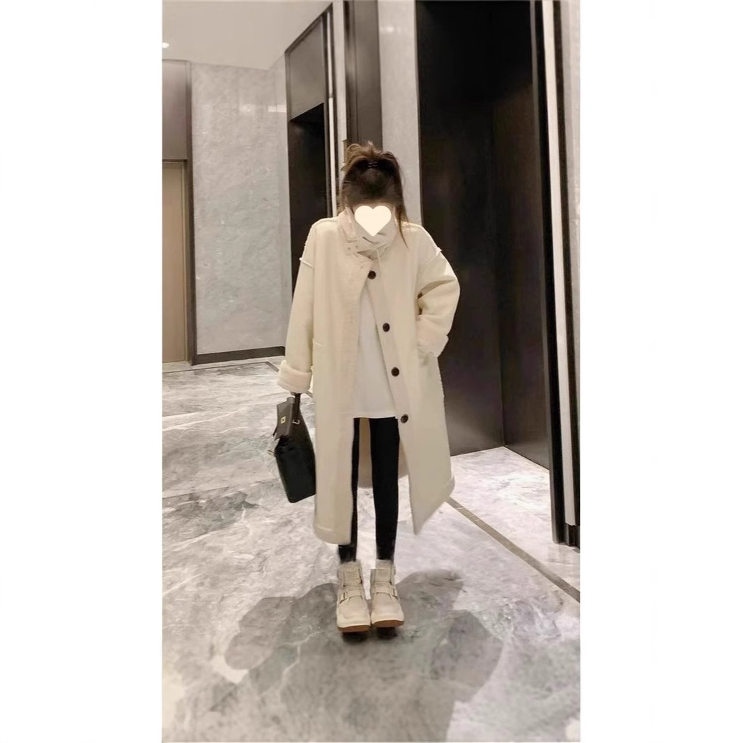 코트 겨울 새 한국식 올매치 롱 양면 모피 원피스 미립자 캐시미어 두꺼운 램스울 코트
