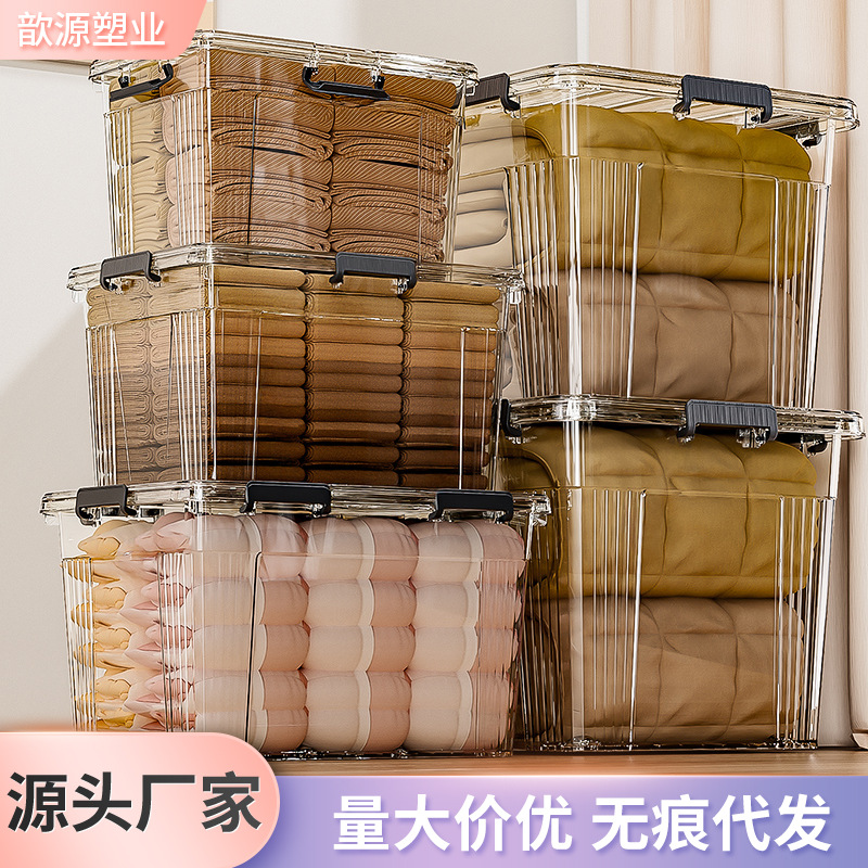 Caja de almacenamiento transparente a prueba de polvo, caja de almacenamiento de gran capacidad, dormitorio doméstico, sala de estar, dormitorio, armario de almacenamiento de ropa