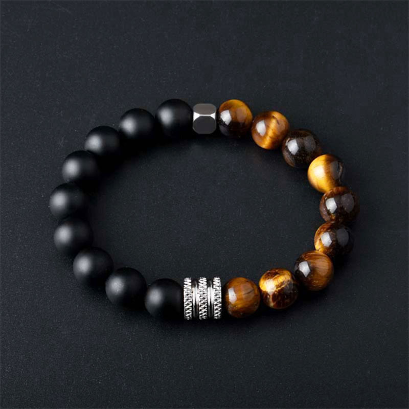1 Piece Quantity Retro Geometric Natural Stone Volcanic Rock Tiger Eye Beaded Chain Beaded Bracelets Wholesale