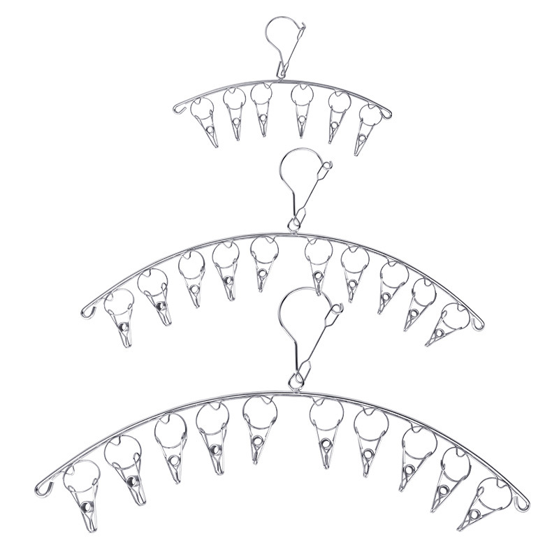 Stainless steel curved socks rack 8/10/20 clip drying socks hanging socks children's clothes rack multifunctional bold solid windproof
