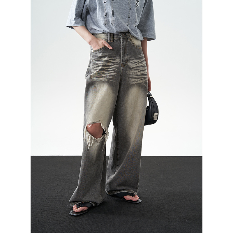 Spring and Summer new ripped jeans trousers Street hot girl Korean style DTWO mopping pants washed women's pants 4105317