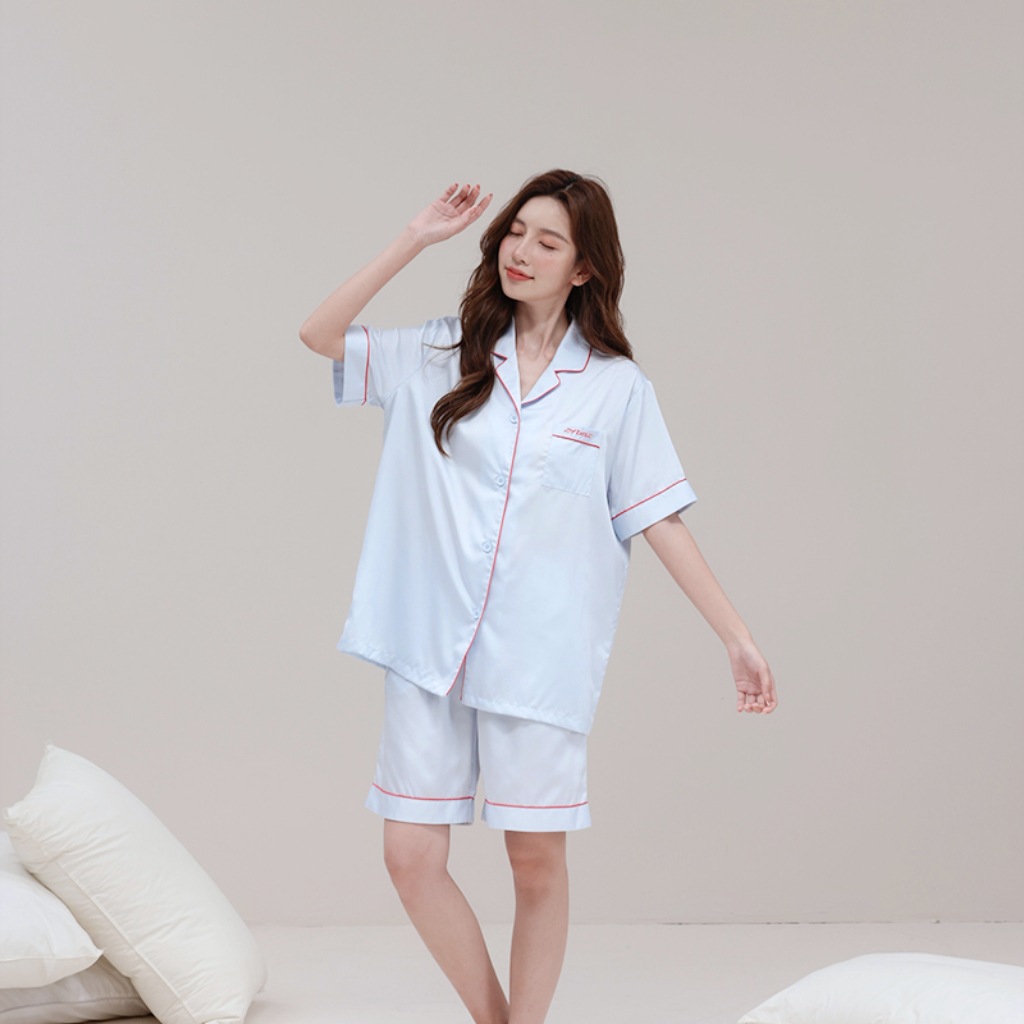 여성용 라이트 블루 반팔 반바지 DKW3051