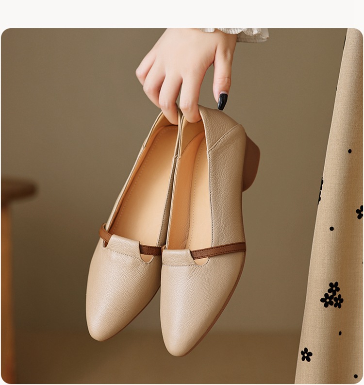 Giày cao gót nữ mũi nhọn da cừu gót thô 5 cm phối màu — đen chi tiết 6