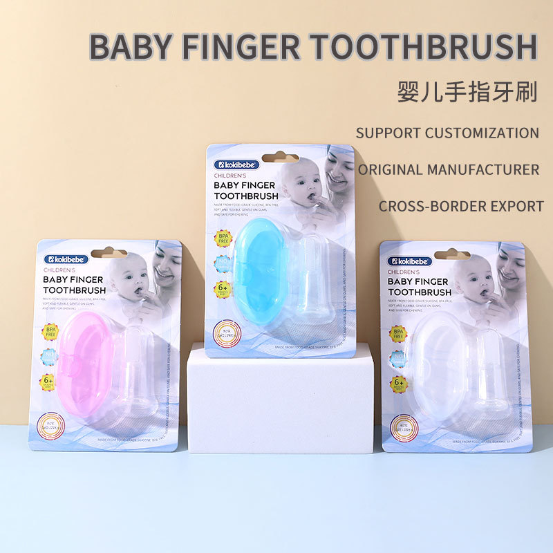 Silicone tongue cleaner with English packaging, finger toothbrush for newborns, oral cleaning finger sleeve
