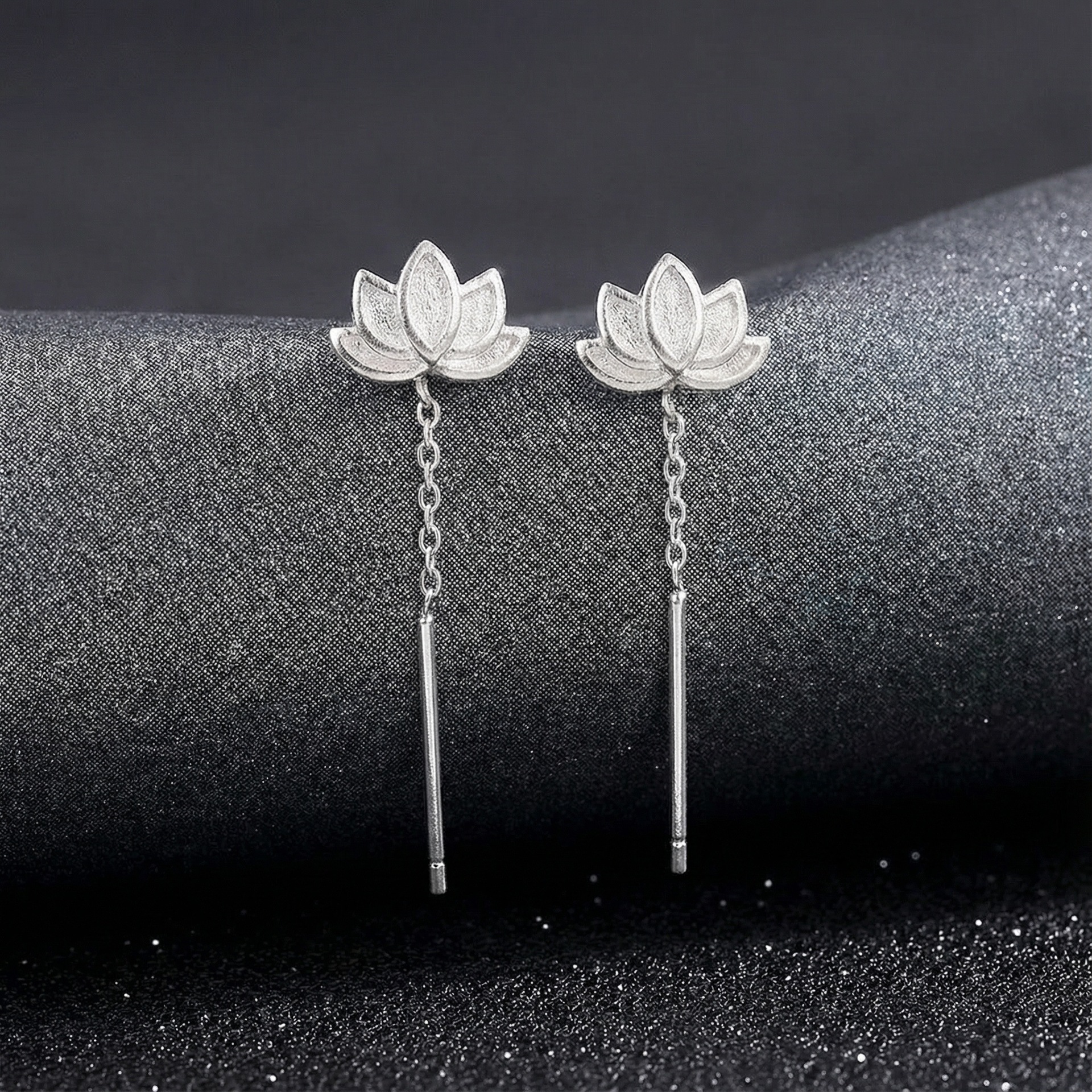 Cross-Border Jewelry Long Lotus Ear Thread Earrings for Women, Elegant Tassel Earrings in Chinese Style, Vintage Earrings, Jewelry Wholesale