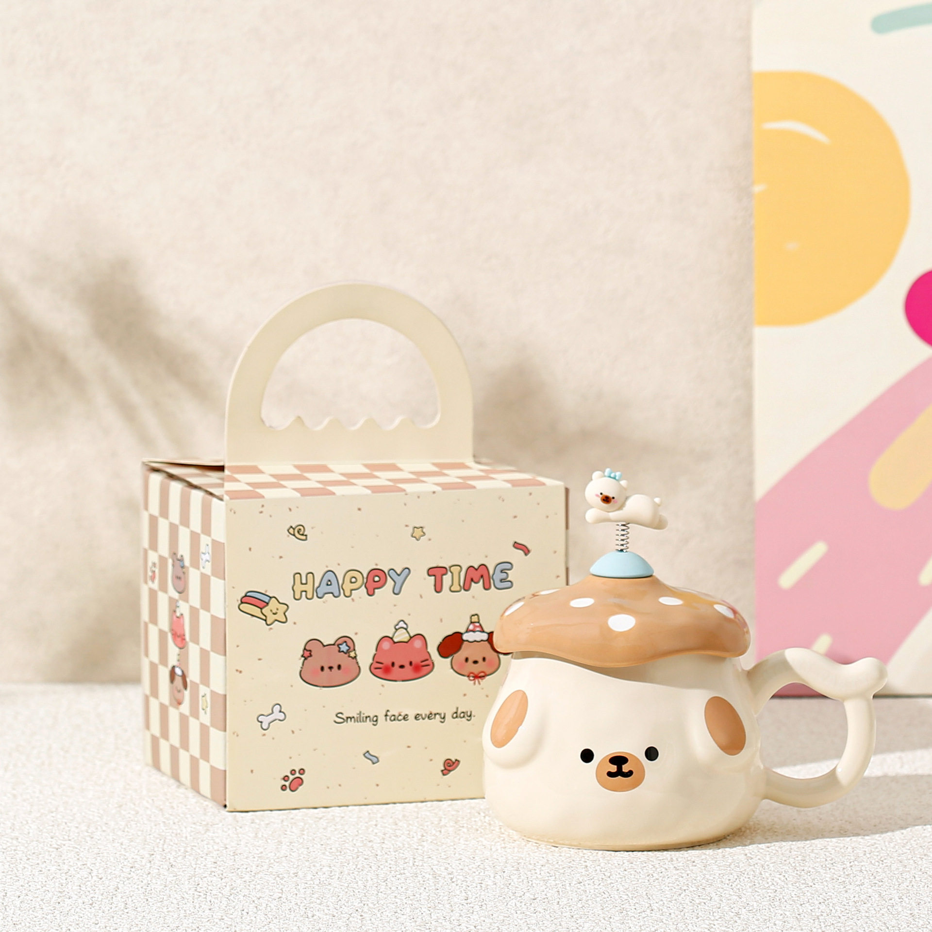 Curioso primavera pequeño animal cabeza de hongos cajas de regalo de alto valor de visualización sistema de curación taza de agua para un regalo de cumpleaños de una amiga