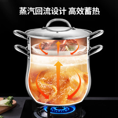 特高鍋大容量湯鍋304不鏽鋼電磁爐通用加厚雙層蒸鍋家用高湯鍋