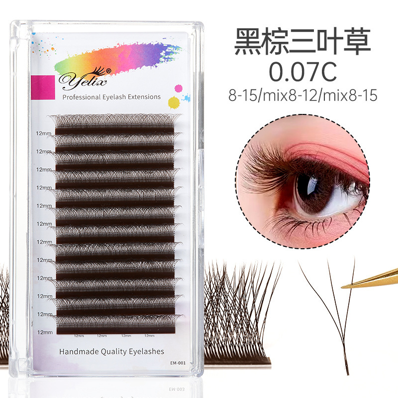 Fábrica 0.07 color caramelo pestañas de trébol belleza tienda de pestañas suaves europeas y estadounidenses falsas pestañas densas injerto pestañas al por mayor
