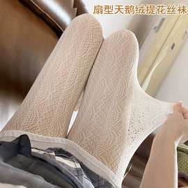 3402秋季镂空扇形蕾丝网眼打底袜性感一体透气丝袜女天鹅绒连裤袜