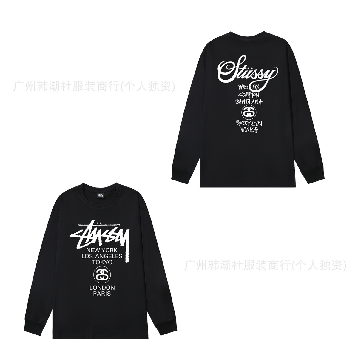 原標クロスボーダーの新型潮牌stuツアーの経典のアルファベットのプリントの丸首の長袖のtシャツは代行します。