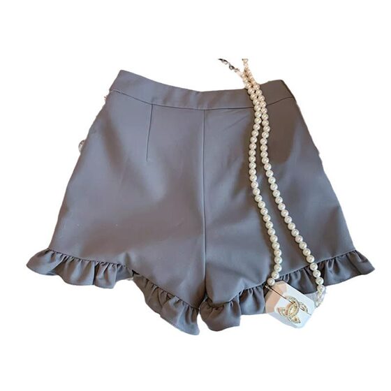 2024 Summer New All-match Design Sense Wide Leg Pants Women's High Waist Slimming Casual Lotus Lace Hot Pants